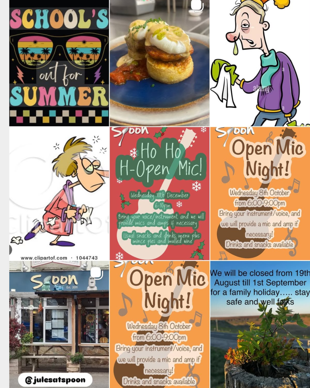 Spoon's Instagram grid, before the redesign — mixed clip art and inconsistent styles